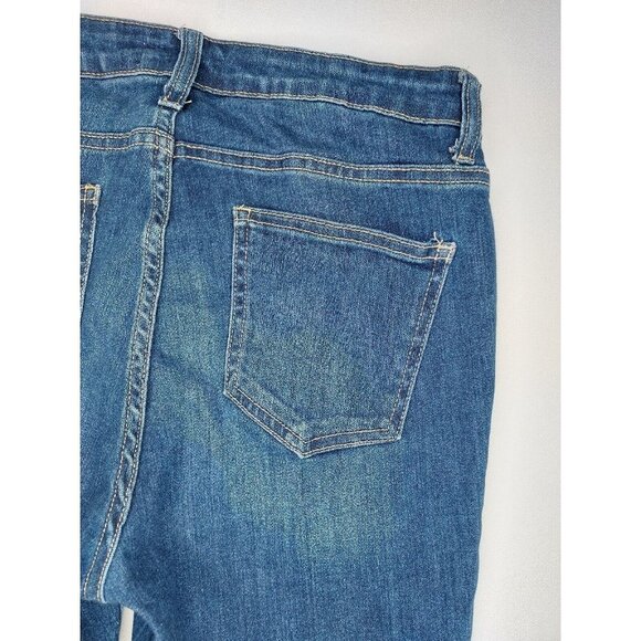 Jelly Jeans Womens Juniors Size 9 Dark Blue Distressed Denim Jeans Raw Hem - Picture 14 of 16